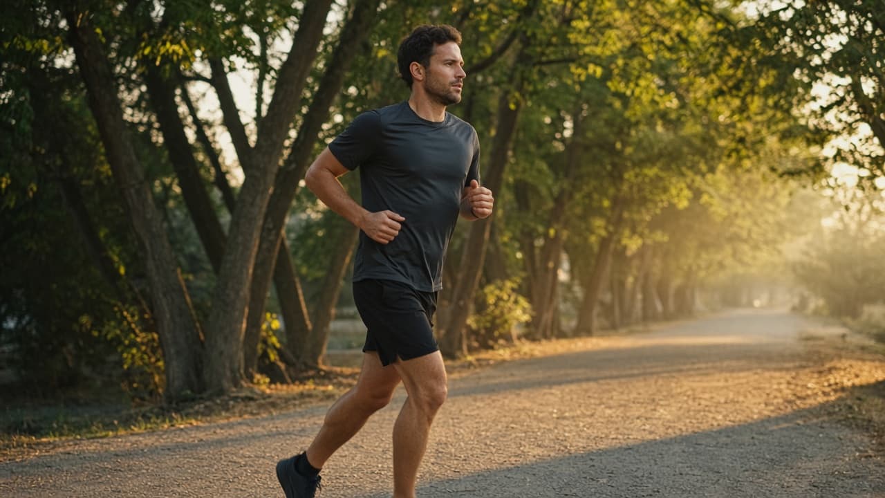 A man running outdoors at dawn