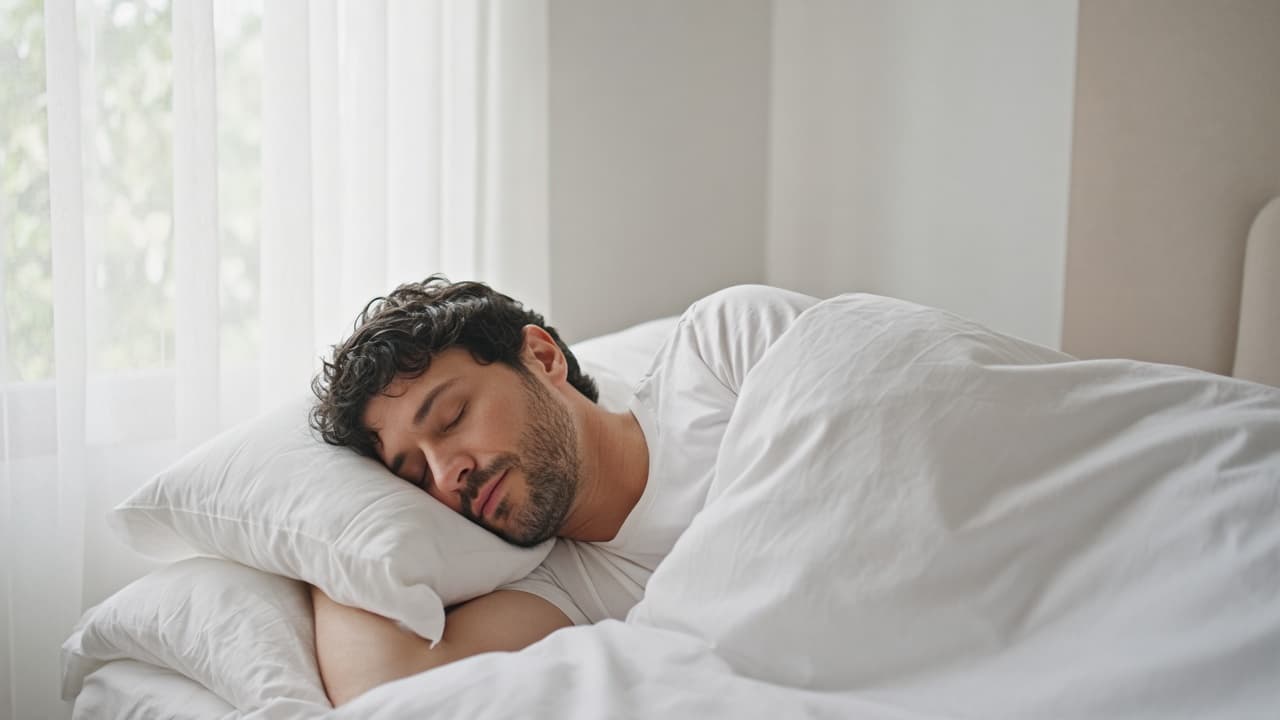 A man sleeping peacefully in early morning light